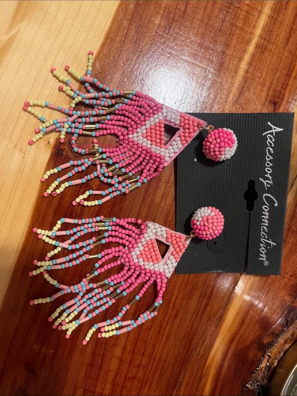 Beaded Fringe Drop Earrings - Pink Multi